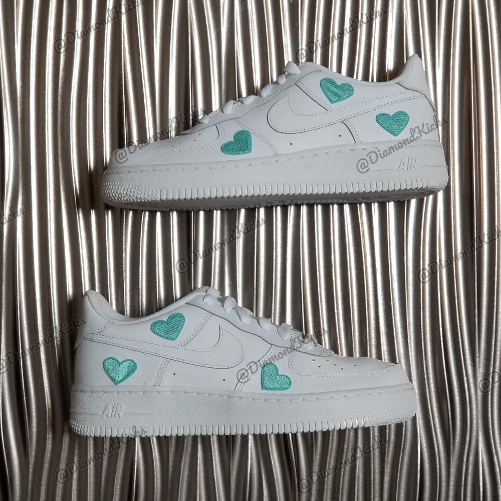 Custom Nike Air Force 1 Custom Hearts Turquoise - Picture 2 of 2